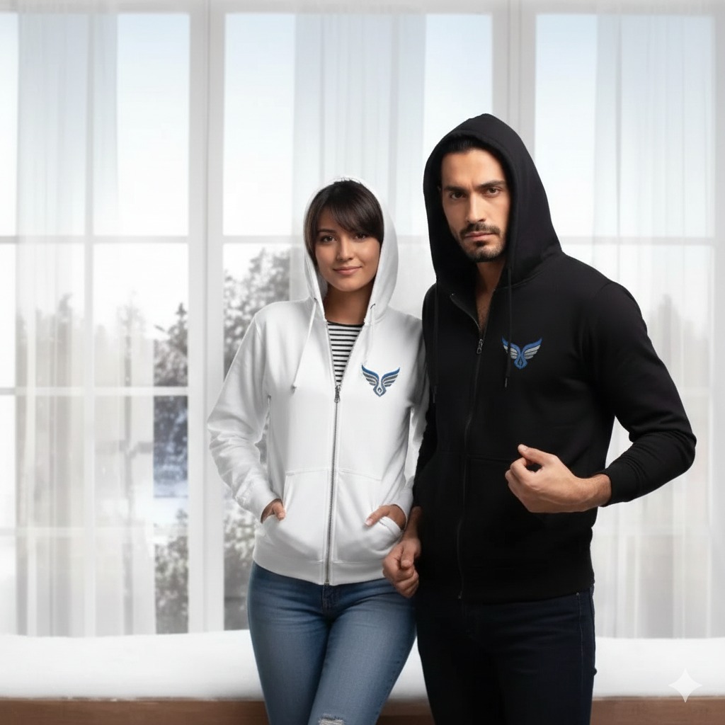 DUAL-TONE ZIP-UP HOODIE WITH EMBLEM